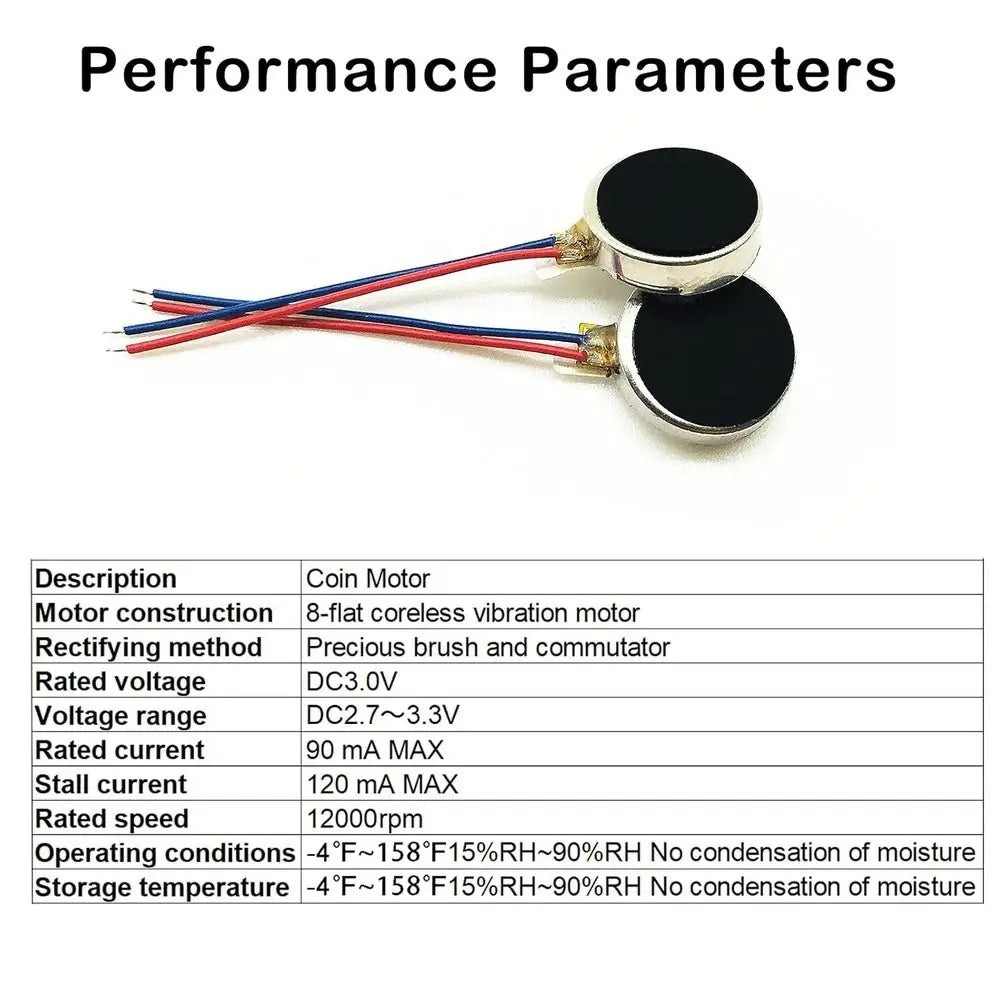 Coin vibration motor performance parameters