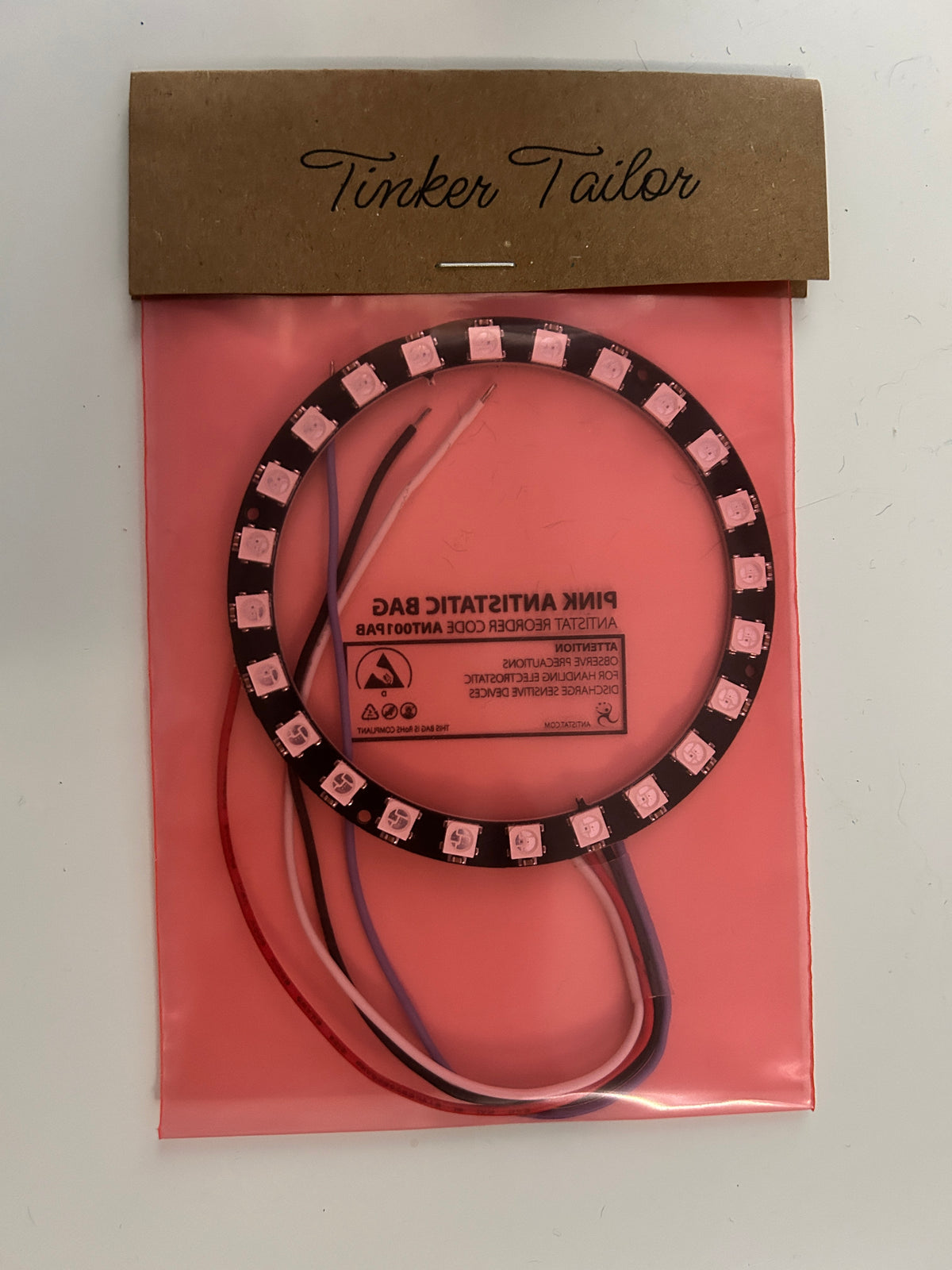 24-LED WS2812B ring packaged with a Tinker Tailor label