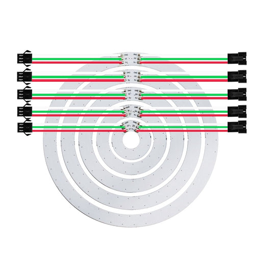 White WS2812B LED rings with wires attached
