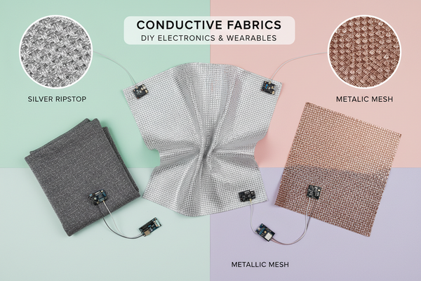 Various types of conductive fabric samples for wearable tech projects