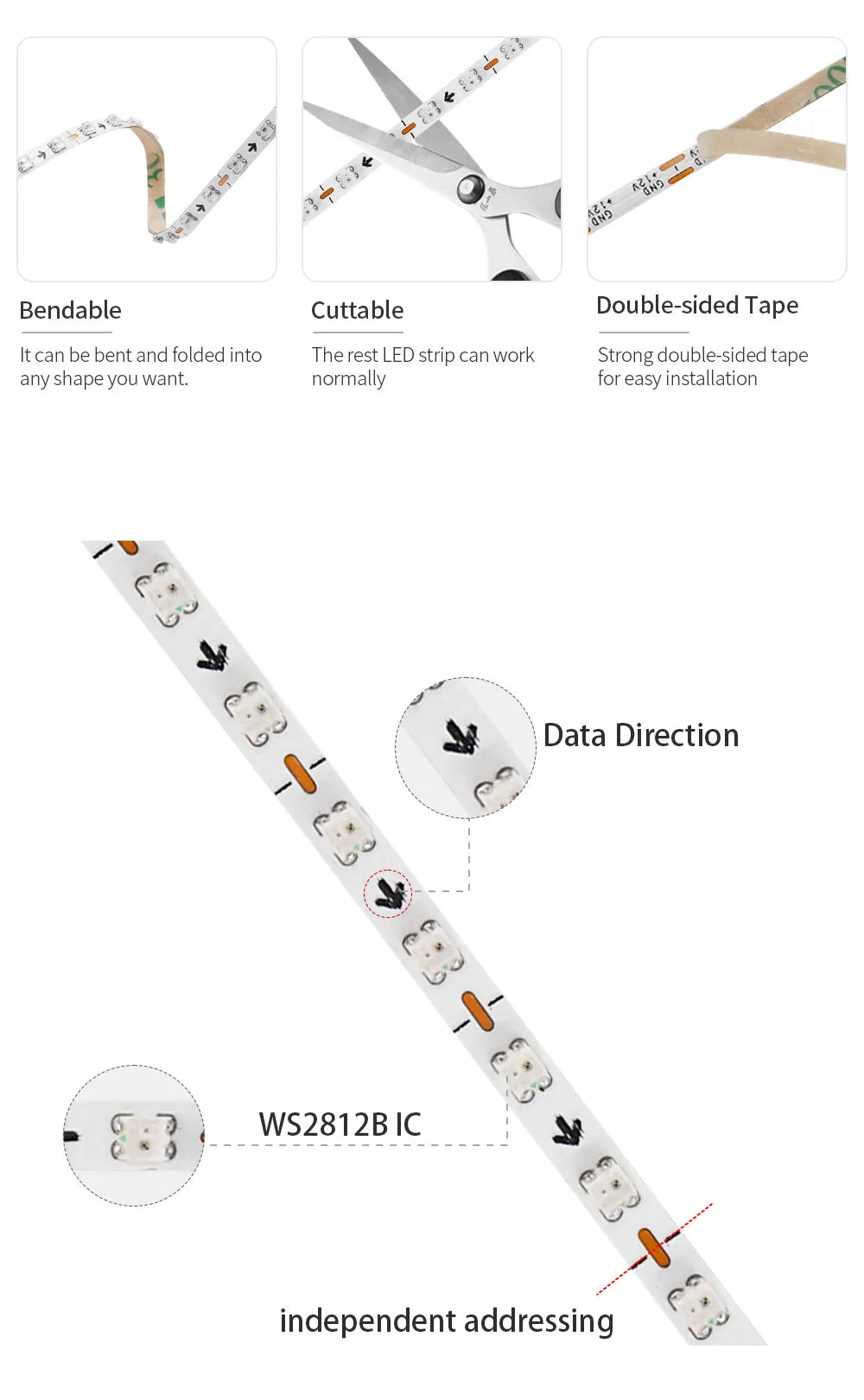 Ultra-Narrow WS2812 Smart Digital LED Strip – Light Up Your Creations! image 2