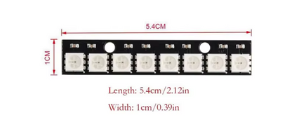 A black strip of small square electronic components with red dimension lines and text showing measurements: 5.4 cm length and 1 cm width, on a white background.