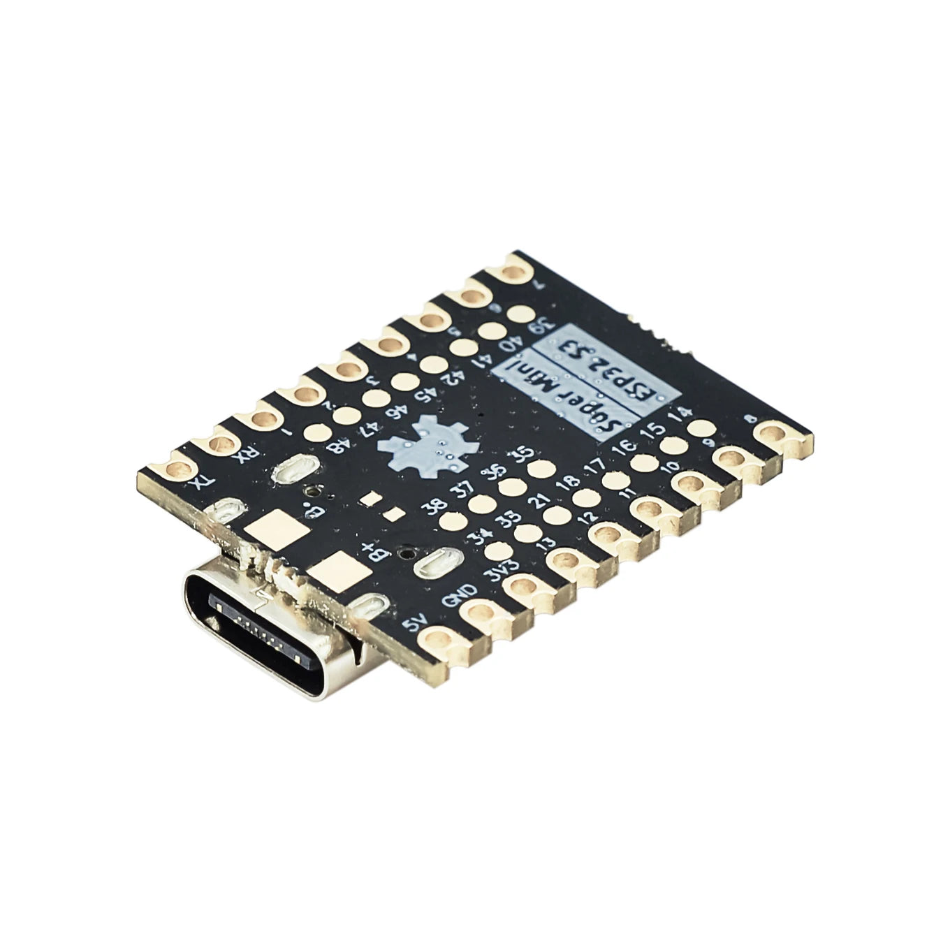 Electronic component board with connectors on a white background