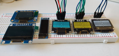 Electronic components on a breadboard with wires connected