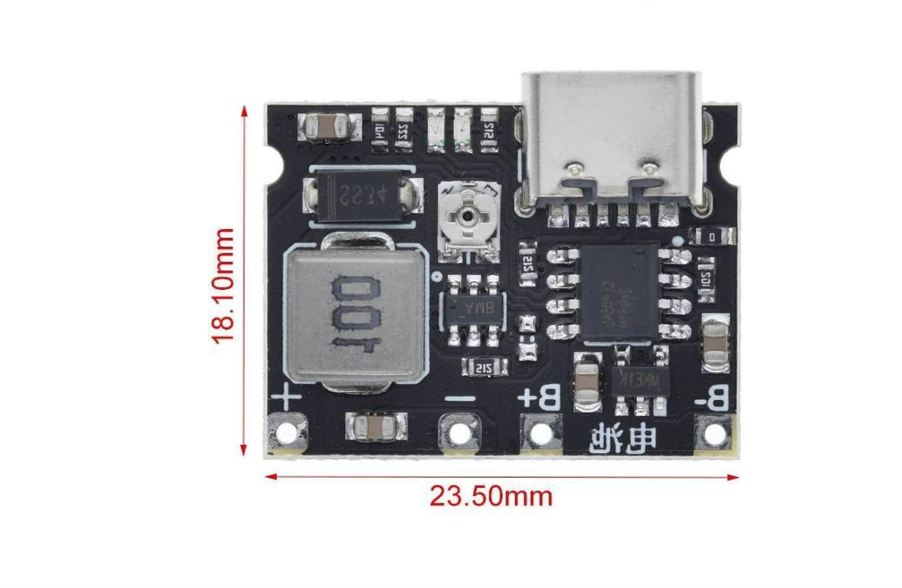 USB-C Li-ion Charger with Step-Up Boost Module (TP4056, 18650)