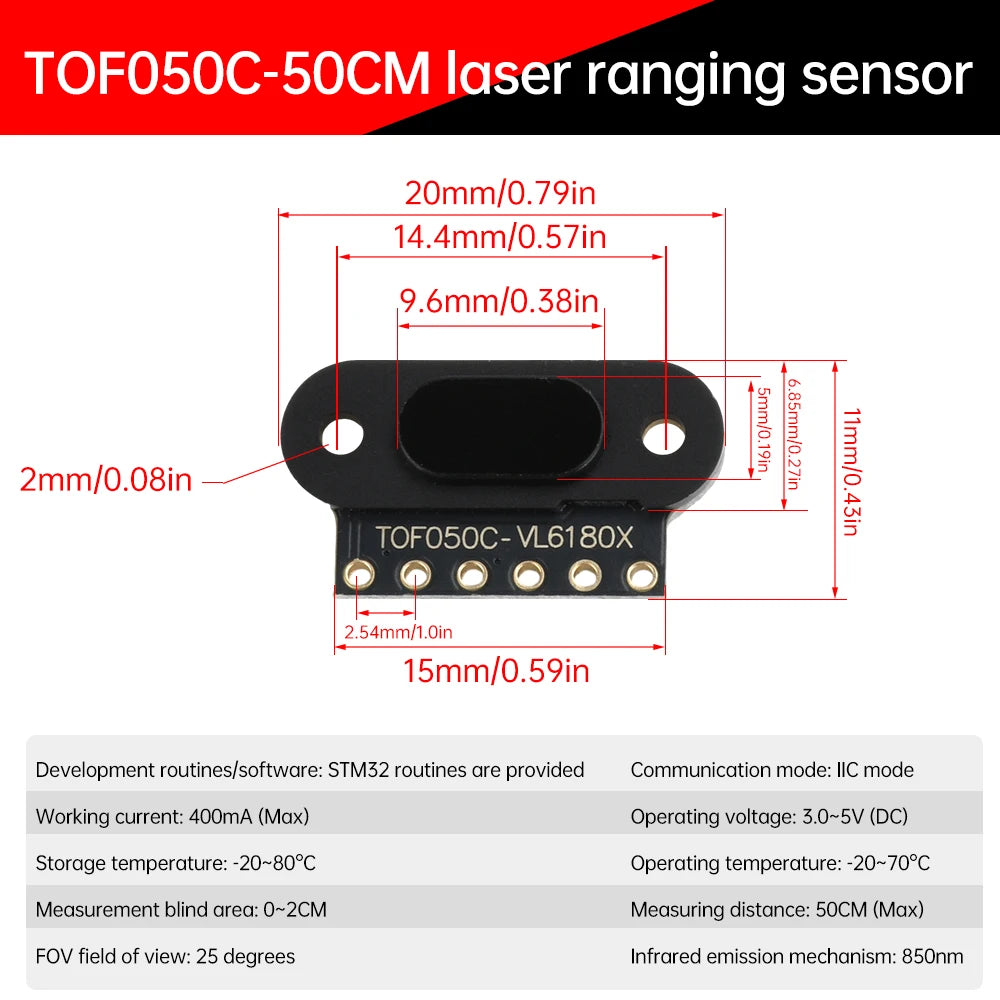 TOF050C 50cm laser ranging sensor dimensions