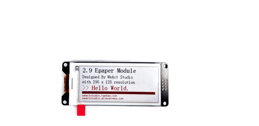 2.9-inch e-paper module with 'Hello World' text on a white background.