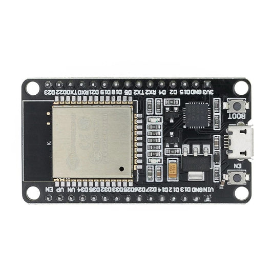 ESP32 30-pin development board, front view with micro USB