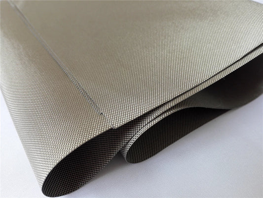 Durable Oxford conductive fabric draped in soft folds, silver grey