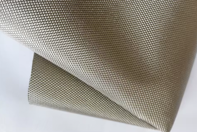 Folded edge of durable Oxford conductive fabric showing the weave