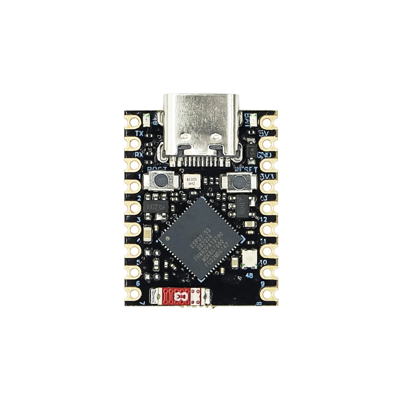 ESP32 S3 Microcontroller board with USB connector on a white background